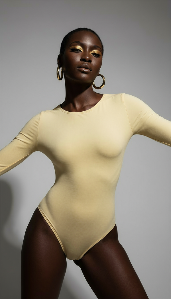 Body manga larga cuello redondo Amarillo pastel